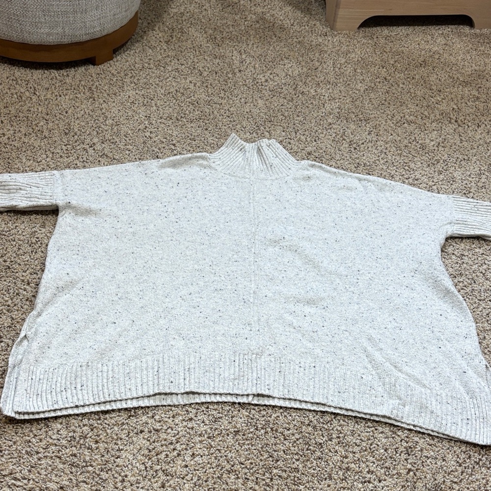 LOFT White Speckled Mock Neck Sweater